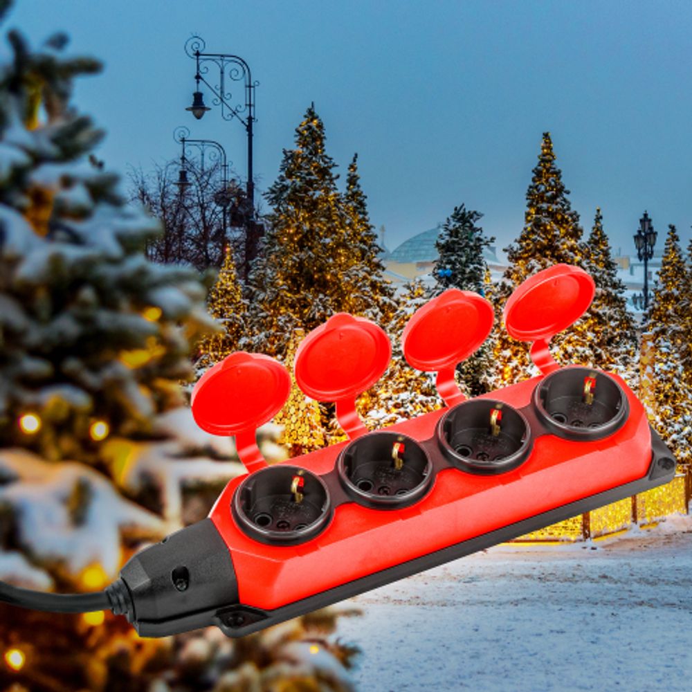 Удлинитель силовой ЭРА UK-4e-3x1,5-5m-IP44(KG) с заземлением 4 розетки каучук 5м КГ 3х1,5мм2 IP44 | Силовые удлинители