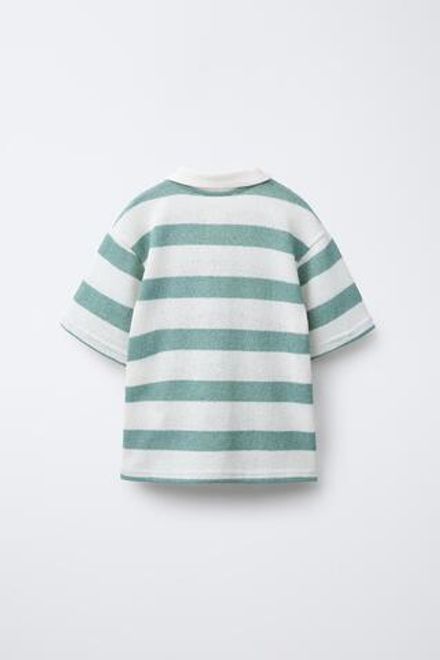 ZARA ТРИКОТАЖНОЕ ПОЛО В ПОЛОСКУ, ЗЕЛЕНЫЙ/ЭКРЮ