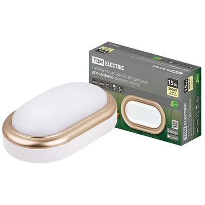 Светильник светодиод, TDM, ДПО Антарес, 15 Вт, 4000 К, IP54, 22.1х13.1х6.8 см, мат зол, SQ0354-0020