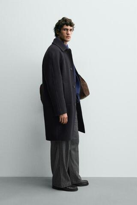 ZARA ПАЛЬТО ИЗ СТРУКТУРНОЙ ШЕРСТИ, МОРСКОЙ СИНИЙ