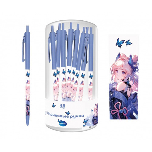 Ручка шариковая автоматическая ЦЕНТРУМ узел 0,7/лин. письма 0,3 мм синяя Аниме (74669)