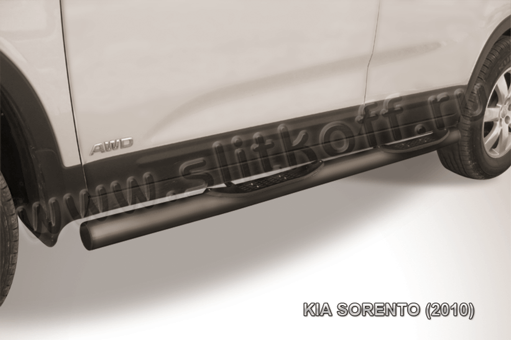 Пороги стальные Kia Sorento (2009-2012) d76 с проступями (черные)