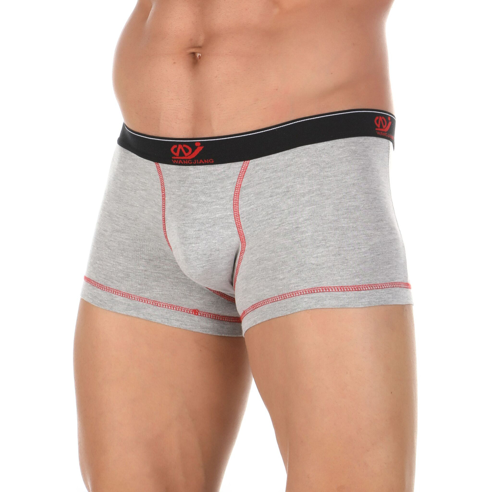 Мужские трусы-боксеры с контрастной строчкой и темной резинкой (Размер: M) (Цвет: серый)
