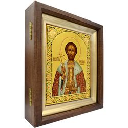 Александр Невский Святой князь. Рукописная икона на сусальном золоте.