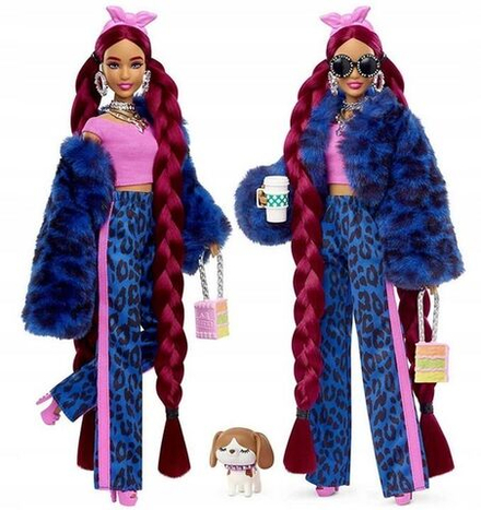 Кукла Mattel Barbie Extra - Экстра с бордовыми косами, меховой курткой, собакой и аксессуарами - Барби HHN09