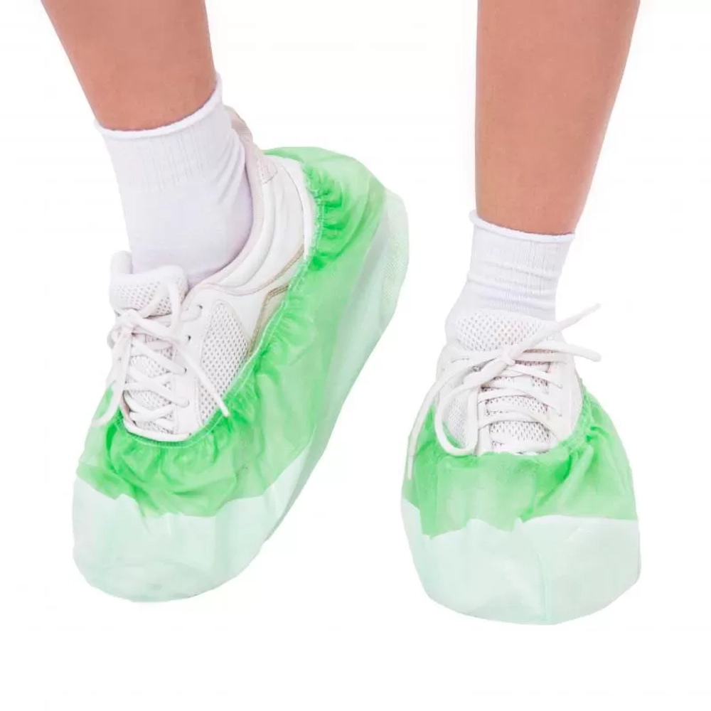 Бахилы ламинированные Elegreen НМ-35 ПВД-50 2р-З-Б зеленые/белые 750 шт