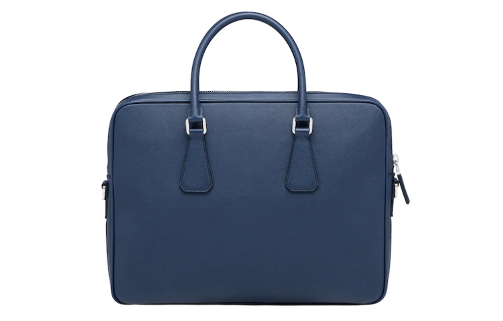 PRADA Saffiano Leather Briefcase Men"s Blue