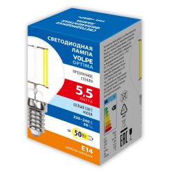 LED-G45-5.5W-4000K-E14-CL-SLF Лампа светодиодная. Форма шар. прозрачная. Белый свет 4000K. ТМ Volpe