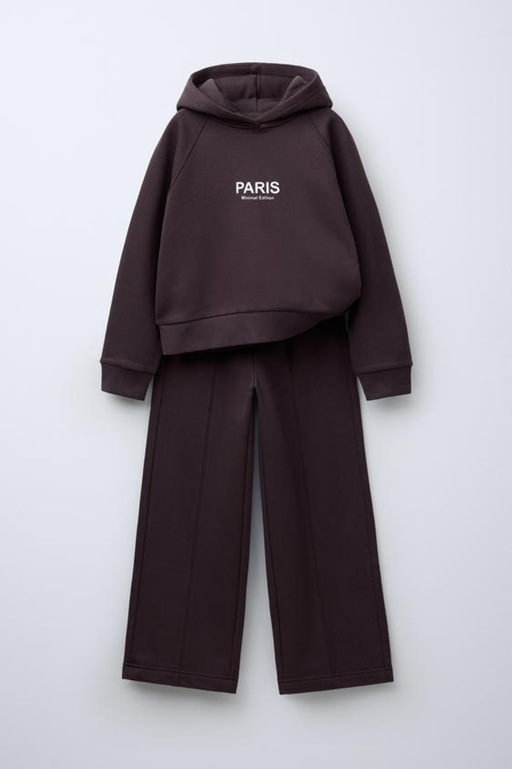 ZARA КОМПЛЕКТ ИЗ ХУДИ И БРЮК WIDE LEG, ГРАНАТОВЫЙ