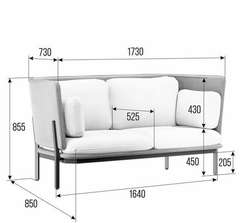 Stato Диван двухместный с низкой спинкой STA-02L Matrix 543/Matrix 994/Металл Черный 1730*850*855