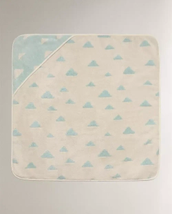 ZARA HOME ДЕТСКОЕ ПОЛОТЕНЦЕ С КАПЮШОНОМ И ПРИНТОМ, СИНИЙ