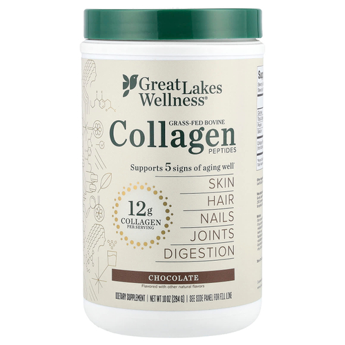 Great Lakes Wellness, Пептиды бычьего коллагена от травяного откорма, шоколад, 284 г (10 унций)