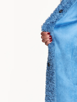 Шуба из овечьей шерсти, голубая, SilverFox