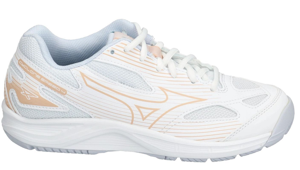 Женские кроссовки для бадминтона/сквоша Mizuno Cyclone Speed 4 - white/peach parfait/halogen blue