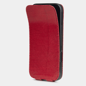 Чехол для iPhone 16 Pro Max кожаный, ящерица красного цвета