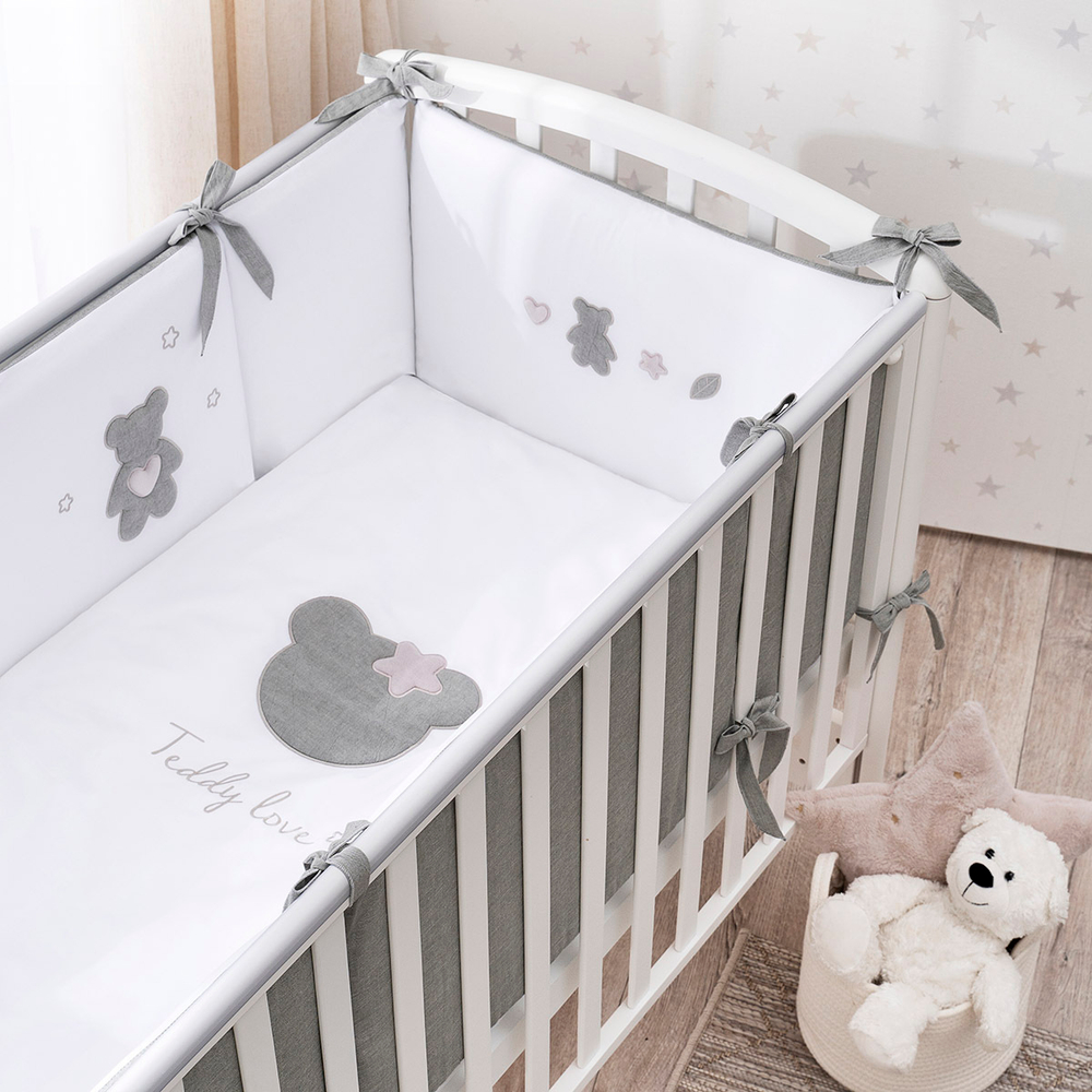 Комплект белья для классической кроватки Teddy Love 6 предметов цвет серо-оливковый