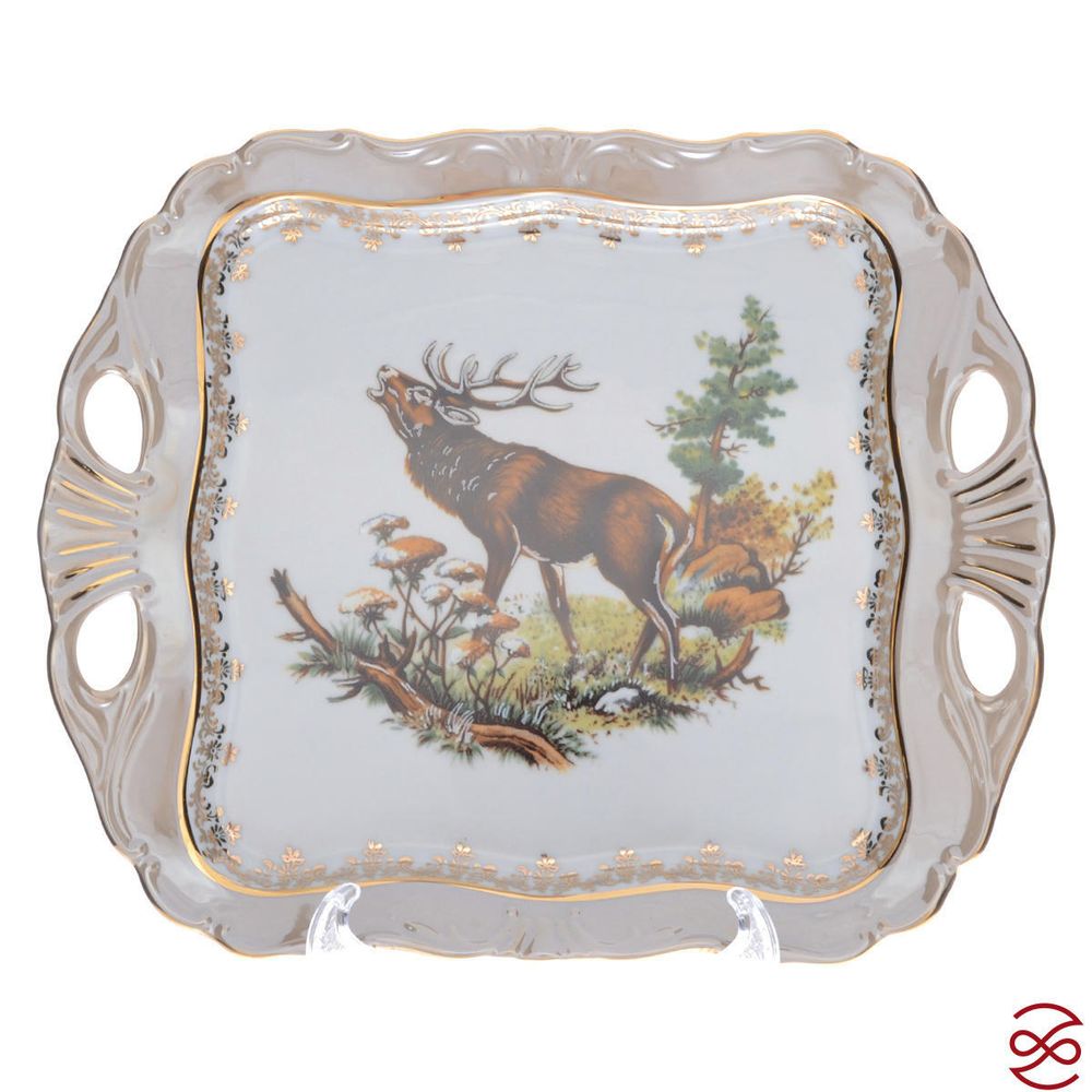 Блюдо квадратное Queen's Crown Aristokrat Охота бежевая 30*25 см