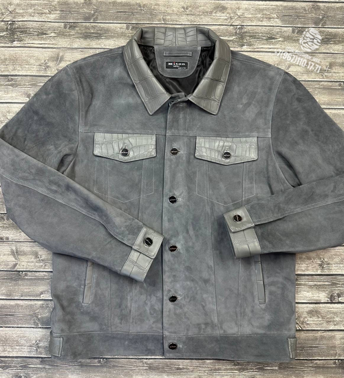 Замшевая куртка Kiton со вставками кожи крокодила