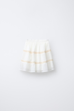 ZARA ЮБКА С ВЫШИВКОЙ, ЖЕЛТОВАТО-БЕЛЫЙ