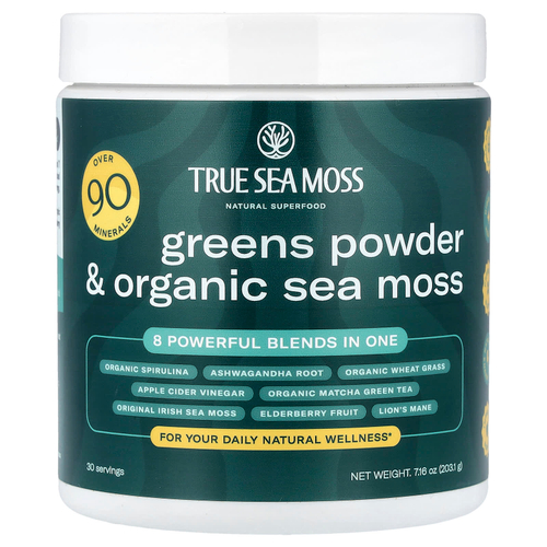 True Sea Moss, натуральный суперфуд, порошок из зелени и органического морского мха, 203,1 г (7,16 унции)