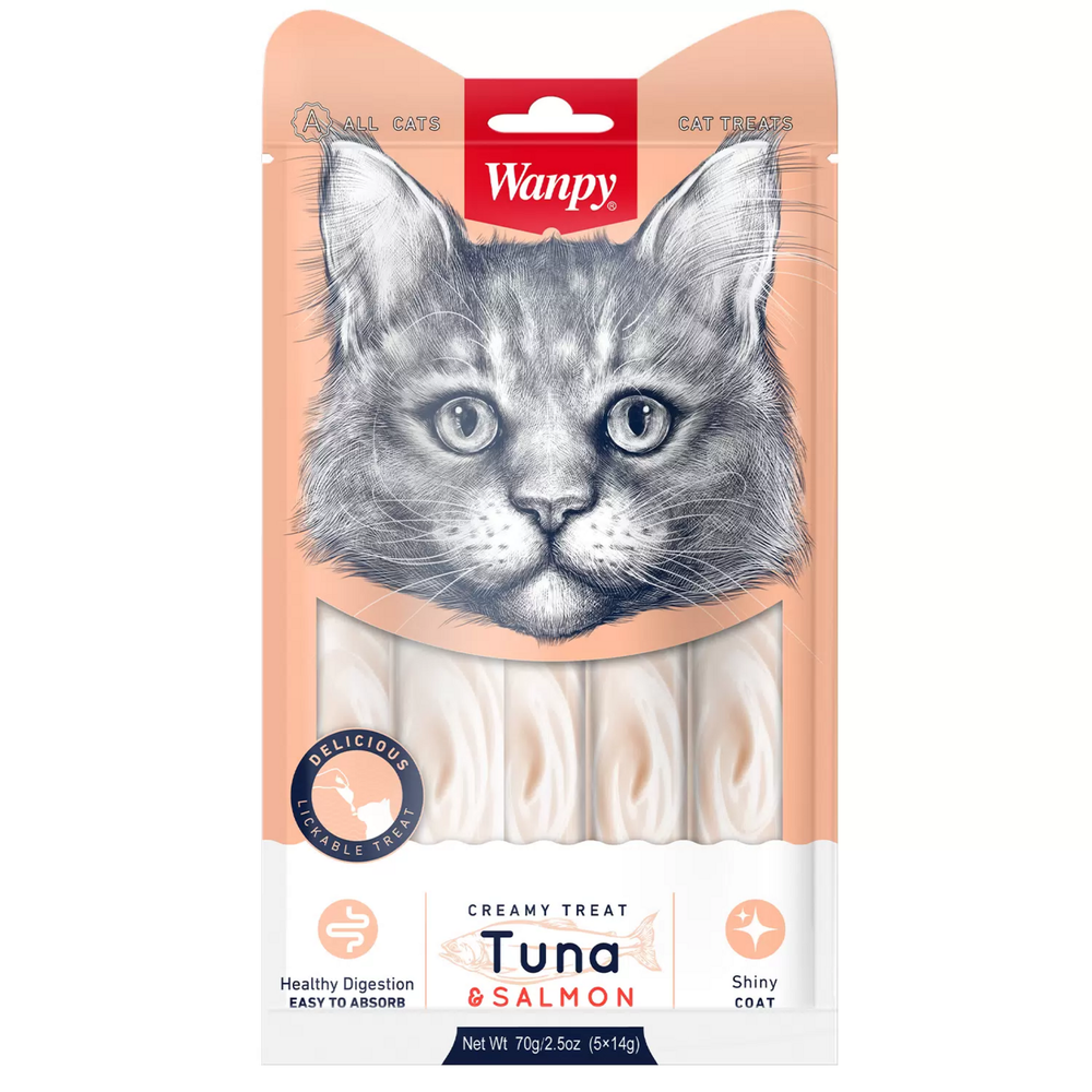 Лакомство для кошек Wanpy Cat «нежное пюре» из тунца и лосося 70г