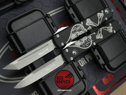 Ножи Microtech Ultratech Death Card Standard S/E (Левый) + Tanto T/E (Правый) "Memento Mori" А+++ - комплект 2 ножа