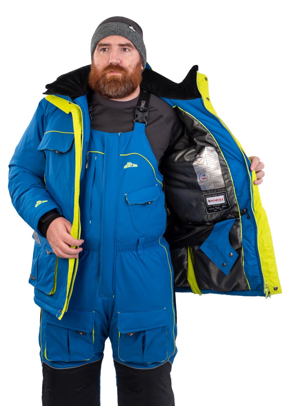 Зимний костюм для рыбалки Камчатка 2020 -45 (таслан, т.синий-лайм) GRAYLING