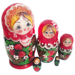 Матрешка "Хохлома-клубничка" 5 кукольная. Высота самой большой куклы 17-18см