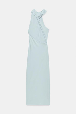 ZARA ПЛАТЬЕ ХАЛТЕР СО СБОРКАМИ, СЕРО-СИНИЙ