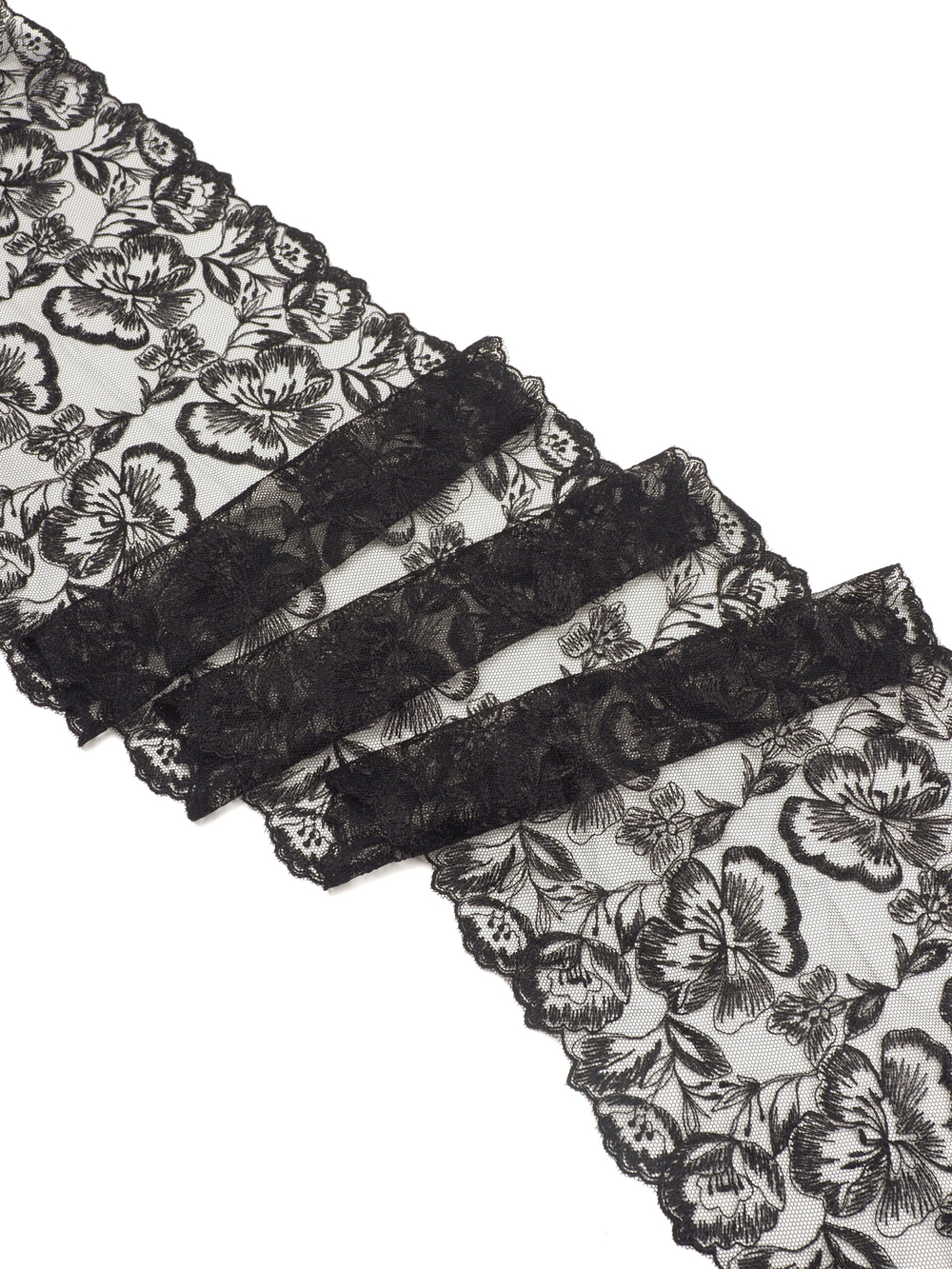 Кружево вышивка на сетке черная неэластичная ширина 22 см