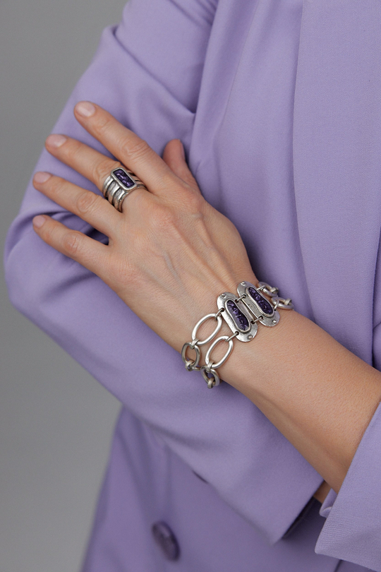 HMG MT Enamel Silver Браслет chain mix арт.1290 с лавандовой эмалью