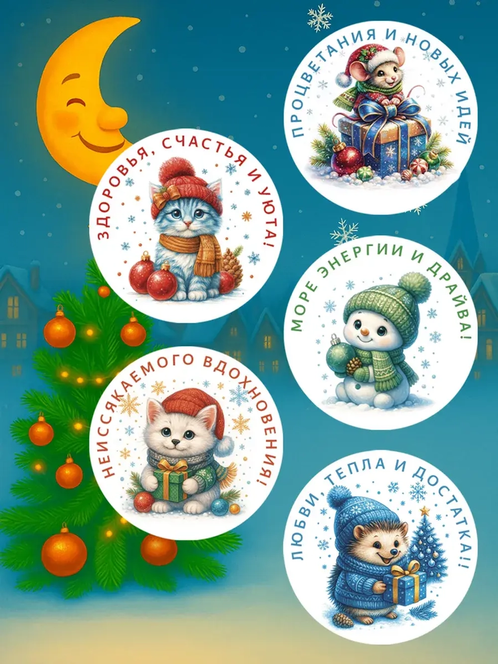 Набор новогодних стикеров 150 штук