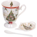 Кружка керамическая 300мл «Ёлочка» с ложкой и подставкой для пакетиков в подарочной коробке
