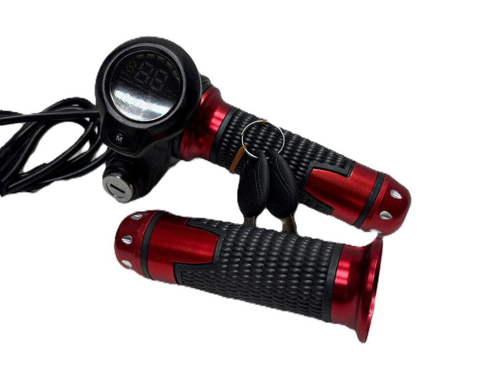 Ручка газа с цветным дисплеем и замком зажигания красная для электросамоката электровелосипеда