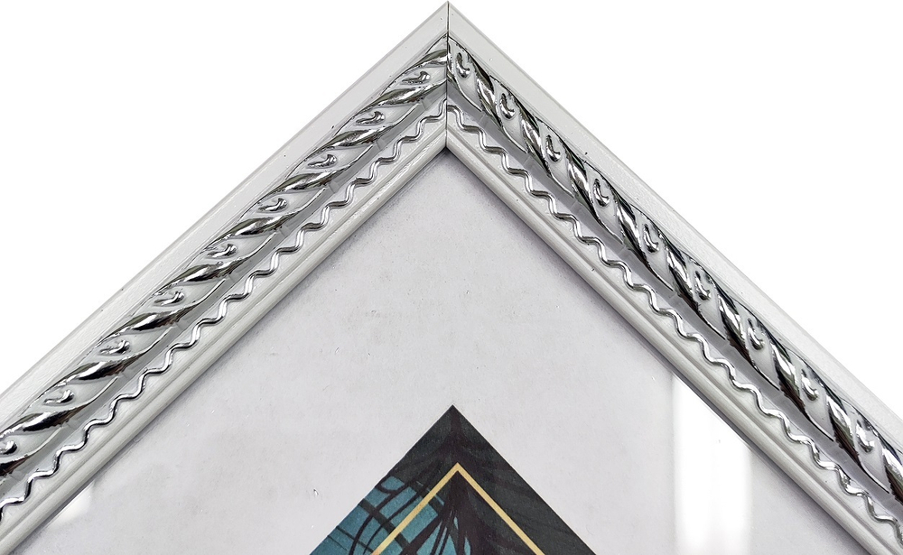 Фоторамка пластик 10х15 см Виток белый с серебром