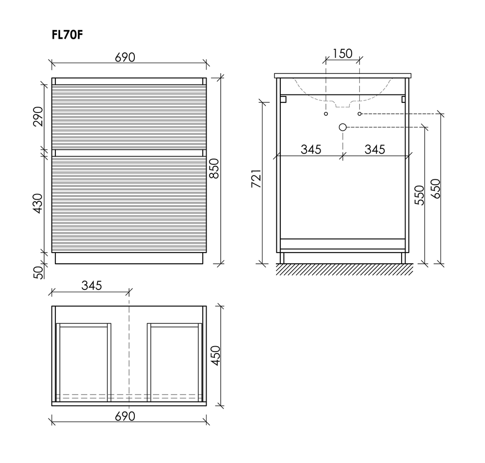 Тумба напольная SANCOS Folk Floor, 690х445х850, c двумя ящиками оснащенными доводчиками, Bianco, арт.FL70FW