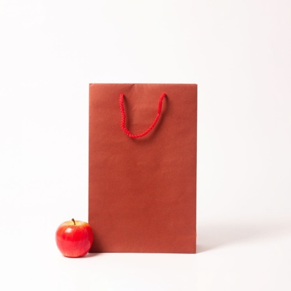 Пакет 23x36x10, красный, плотный крафт