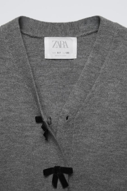 ZARA КАРДИГАН С БАНТАМИ, АНТРАЦИТОВЫЙ