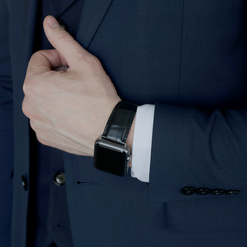 Ремешок для Apple Watch 40/41/42 mm из кожи аллигатора, черного цвета