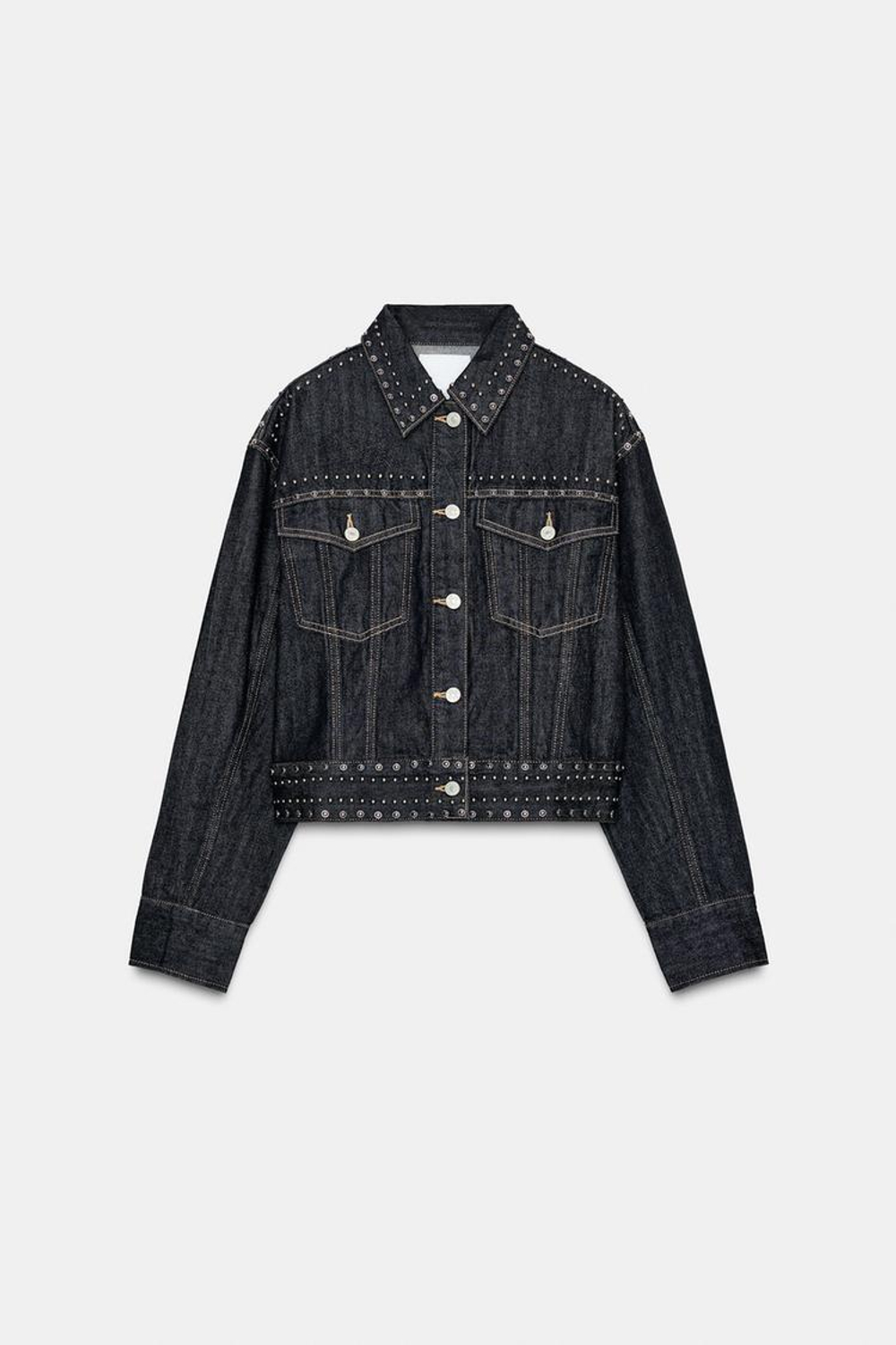ZARA ДЖИНСОВАЯ КУРТКА С ЗАКЛЕПКАМИ, ТЕМНЫЙ ИНДИГО