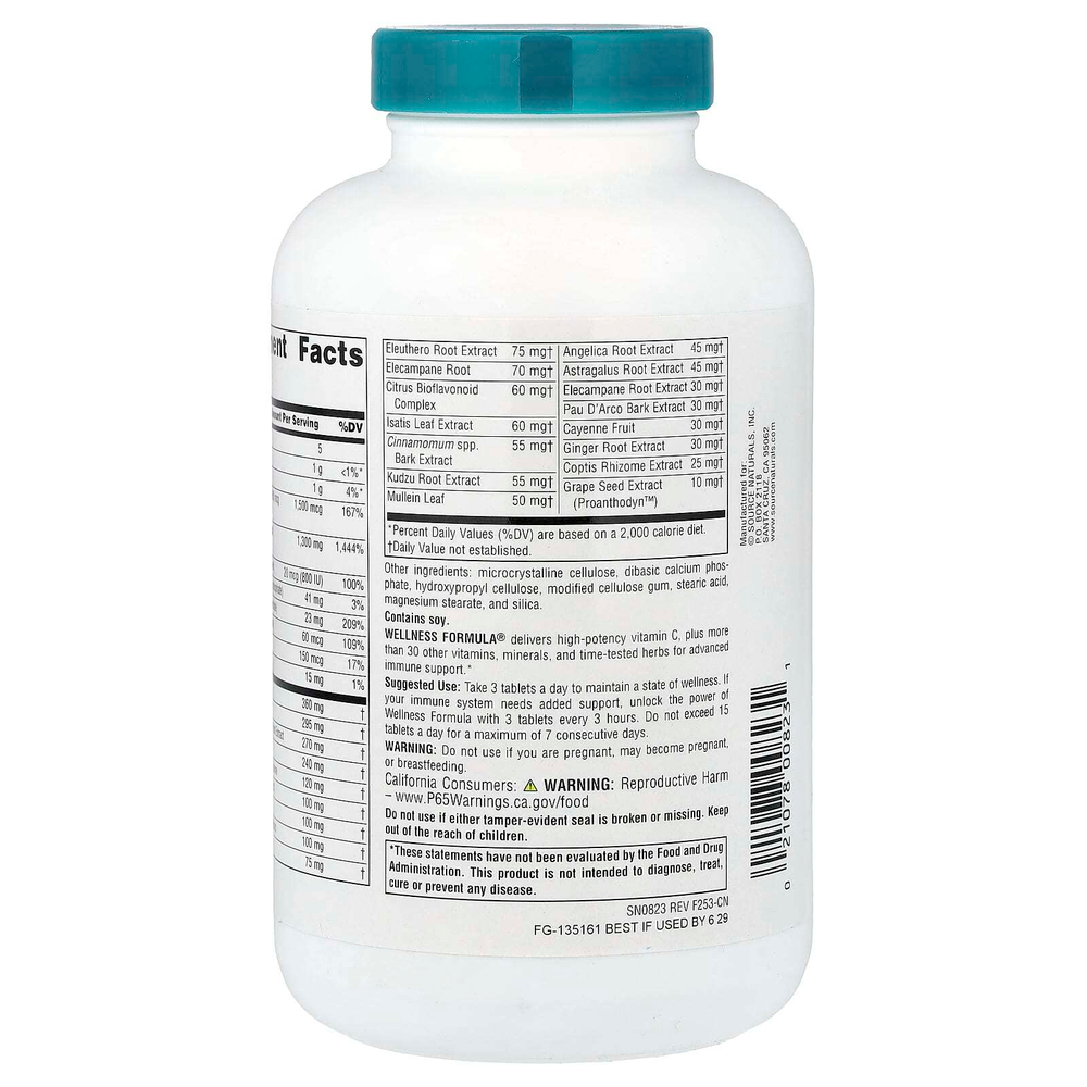 Source Naturals, Wellness Formula®, улучшенная поддержка иммунитета, 180 таблеток