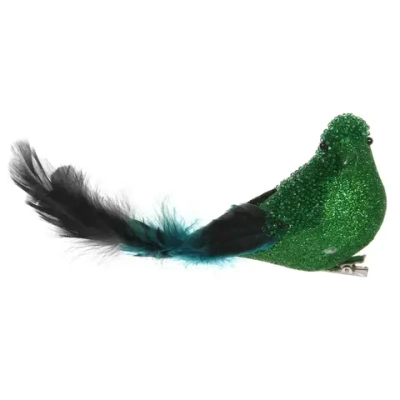 Украшение новогоднее на зажиме «Сияющая птица» 20 см, Изумруд