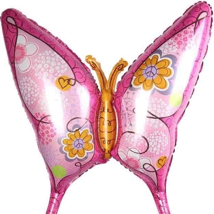Шар (38""/97 см) Фигура, Экзотическая бабочка, Розовый, 1 шт. Ж17