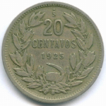 20 сентаво 1925 год. Чили. Медно-никель, диаметр 22.5 мм. VF