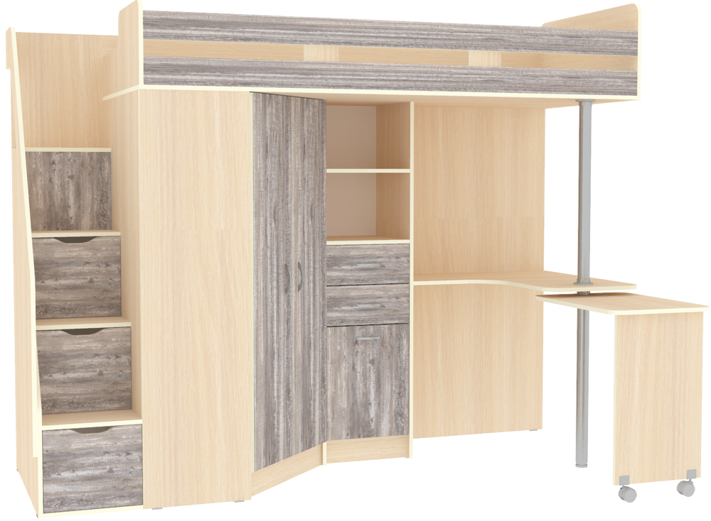 Кровать-чердак КарИВи Мийа  Дуб Молочный Бетон