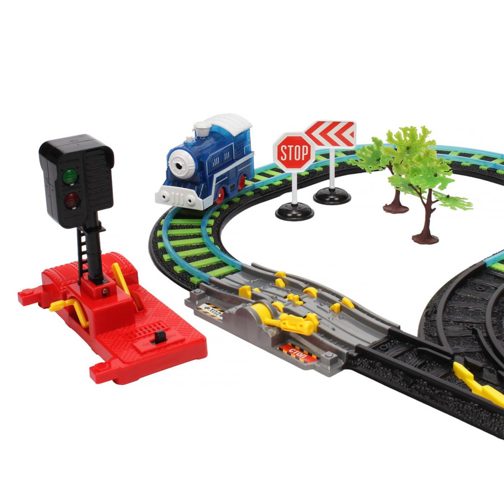 Железная дорога со светофором на бат. 49*9*31см, свет/звук. коробка