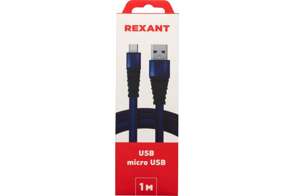 Кабель USB - micro USB REXANT 1 м, плоский, синяя джинсовая оплетка 18-1163
