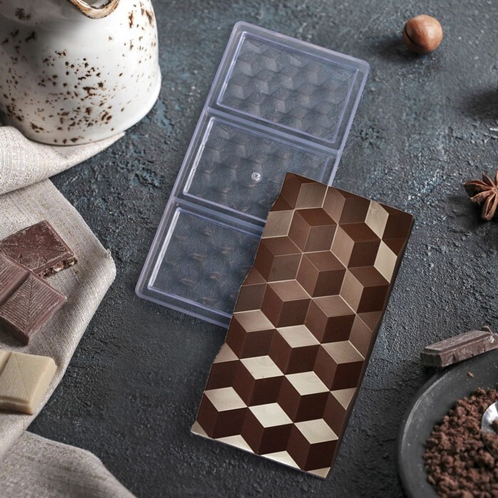 Форма для шоколада полкарбонатная «Плитка шоколада», 3 ячейки, 33×16,5×2,5 см