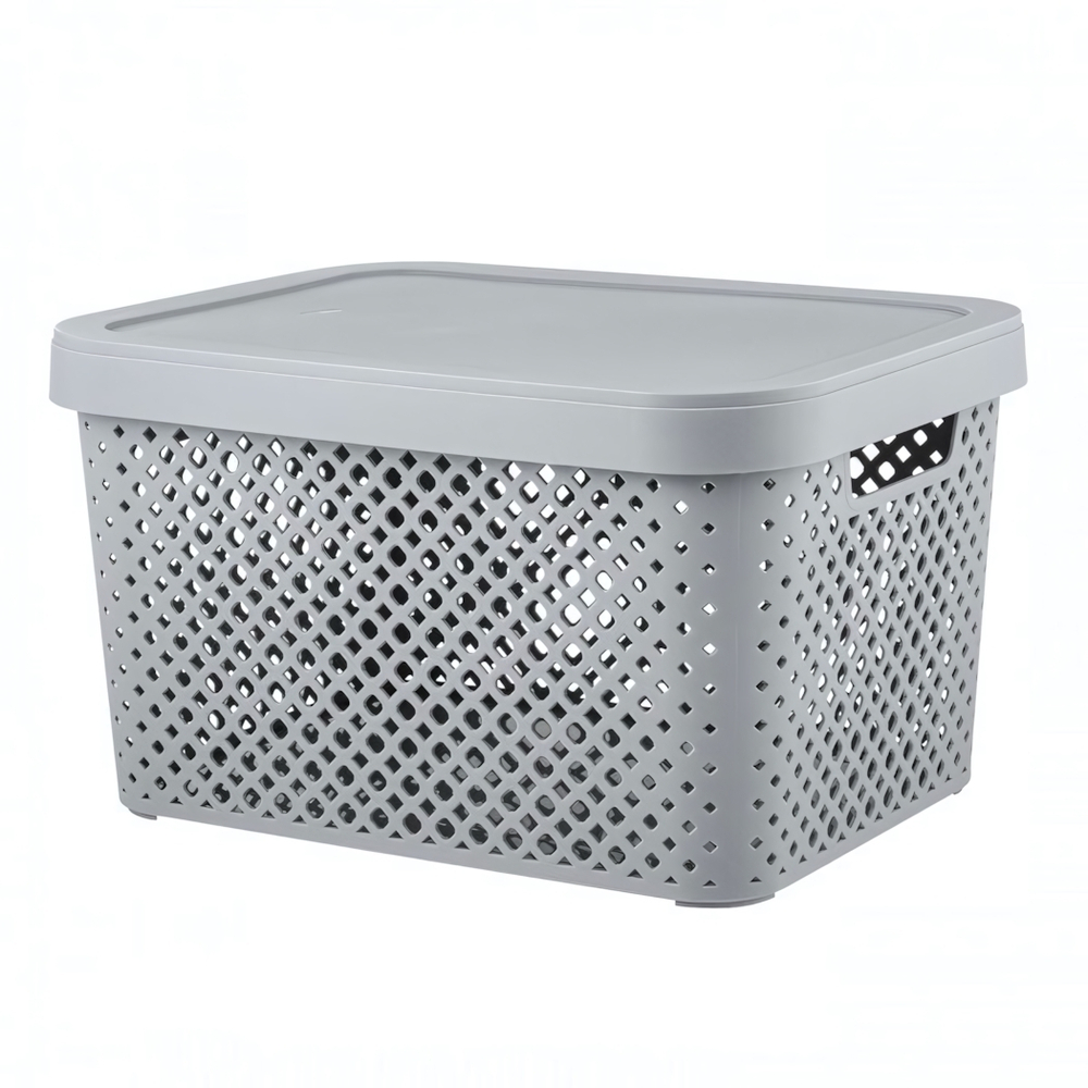 Корзина для хранения с крышкой Plast Team Stockholm, 15 л серый шторм