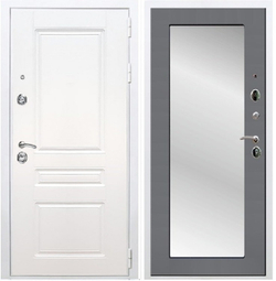 Входная металлическая белая дверь с зеркалом RеX (РЕКС) Премиум H белая ФЛ-243 силк сноу /  Пастораль графит софт